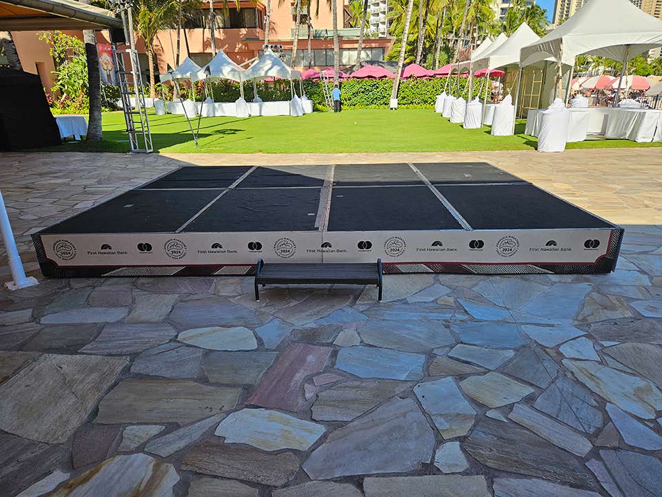 Hale Aina Awards 2024 printed styrene material covering front structure of stage for polished look by HONBLUE