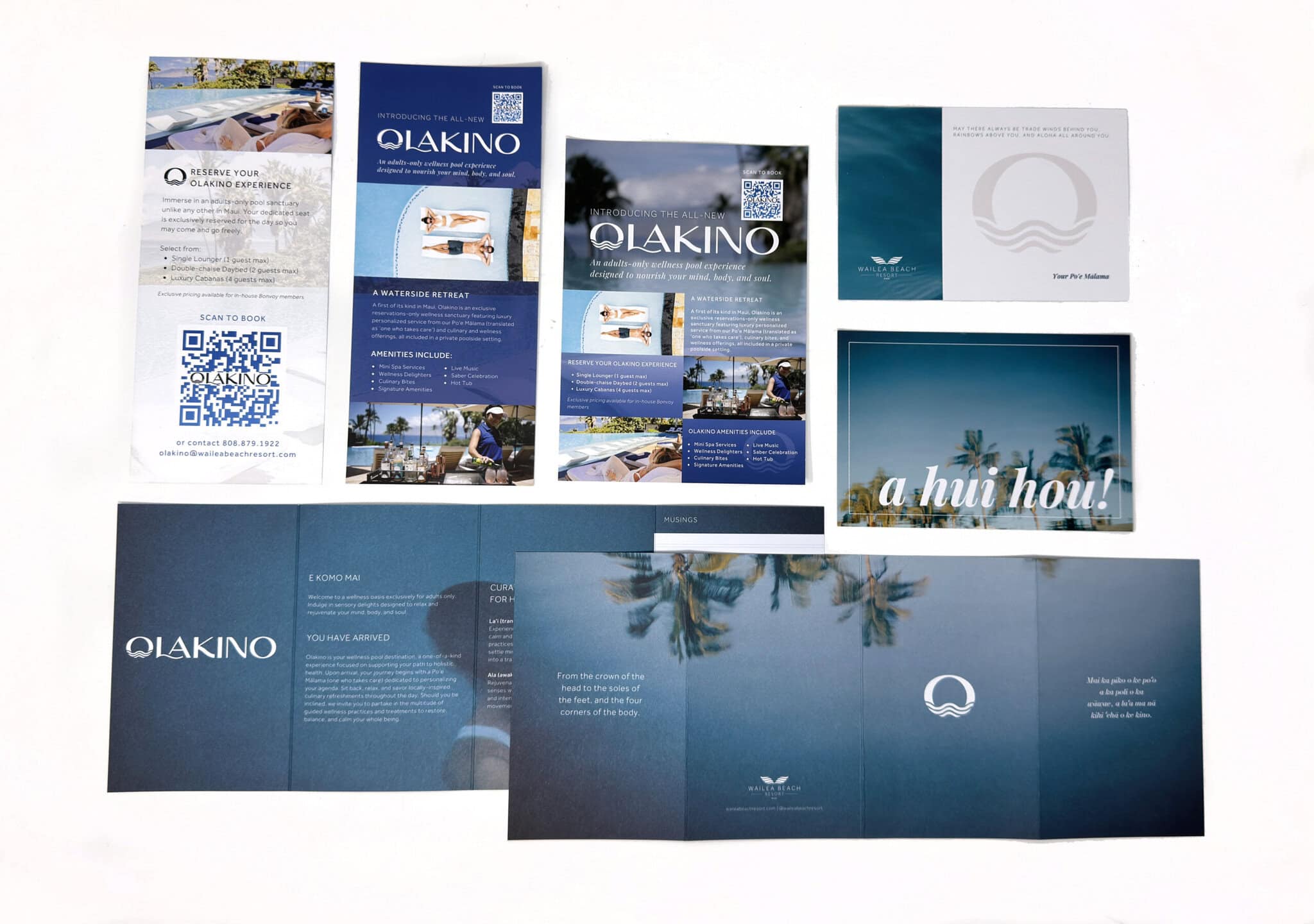 Wailea Beach Resort Olakino wellness pool launch collateral color and quality matched across offset and digital printing by HONBLUE